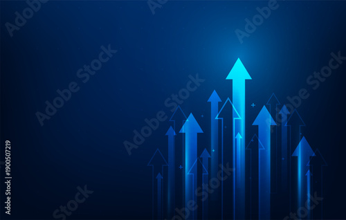 arrows business upward finance growth digital technology to success on blue background. graph economy direction trend increase. high speed concept. vector illustration fantastic technology.