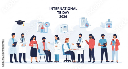 Healthcare workers and people raising awareness on international tb day 2026 with educational materials and symbols