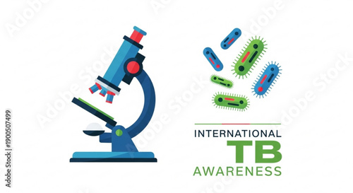 International tb awareness concept with microscope and bacteria illustration