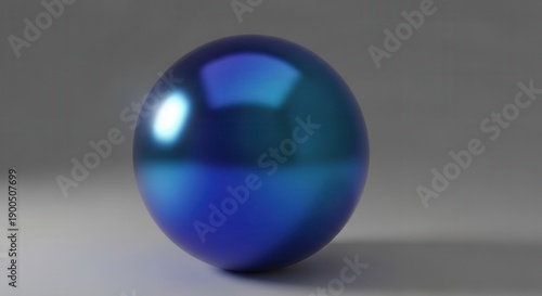Chromatic iridescent sphere rests on a smooth neutral surface under  lighting.