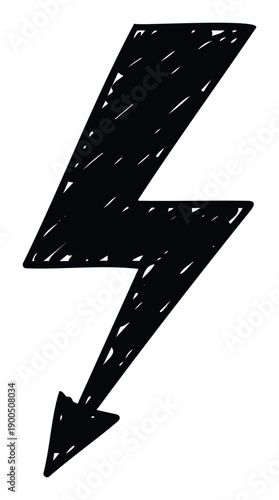 Bold thunderbolt icon with a scratchy black sketch effect, representing high voltage, electric shock, strong power, or warning for various communication uses