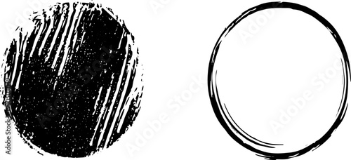 Abstract Black Ink Circle Illustration with Hand Painted Grunge Round Brush, Rough Distressed Texture, Minimalist Brush Stroke Shape and Artistic Vector Overlay.
