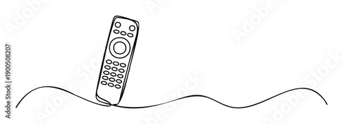 A modern minimalist one line drawing of a television remote control with a continuous wavy line perfect for media technology concepts entertainment industry branding or home electronics