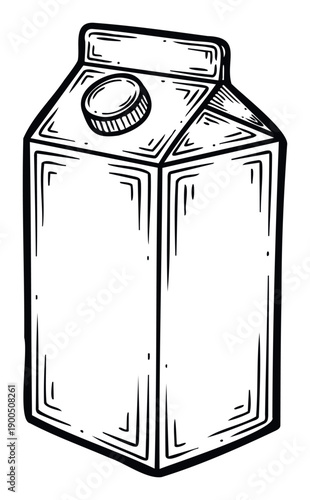 Graphic outline drawing of a classic beverage carton with a screw cap, ideal for packaging design, food industry presentations, or grocery store promotional materials.