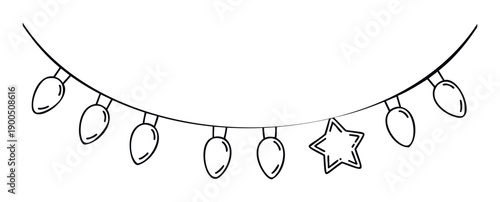 Festive string of Christmas lights with a decorative star light ideal for holiday greetings, seasonal event promotions, and winter celebration decorations