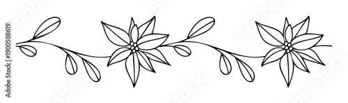 Decorative floral divider with simple outline style flowers and foliage, ideal for page embellishments, wedding stationery, or holiday event designs