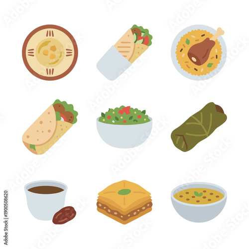 Simple Flat Style Delicious Middle Eastern Food Meal Cuisine Illustration