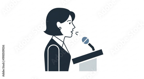 Businesswoman speaking at a podium with microphone in a professional setting