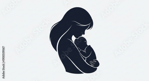 Mother holding newborn baby close loving silhouette white background symbolizing care and nurturing