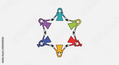 Diverse people in a circle holding hands in unity and cooperation on white background