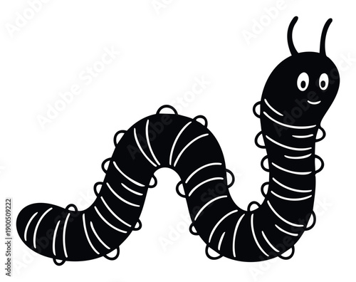 A happy smiling caterpillar with antennae and segmented body, suitable for childrens learning materials, nature publications, or simple graphic designs