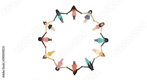 Diverse group of people holding hands in a circle symbolizing unity and togetherness colorful minimalist illustration on white background
