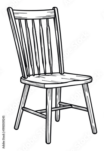 A classic wooden spindle back chair provides traditional and comfortable home seating, perfect for interior decoration projects, furniture catalogs, or dining room layouts.