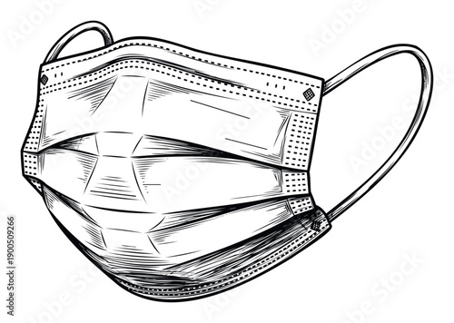 Hand drawn medical face mask sketch representing health protection and safety measures, perfect for healthcare communication and public awareness initiatives