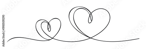 Expressive minimalist line drawing of two connected hearts, symbolizing love and unity, perfect for anniversary celebrations, wedding invitations, or romantic greeting cards.