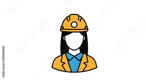 Female worker wearing yellow hard hat and safety jacket illustration