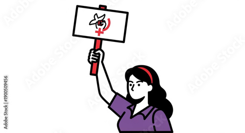 Woman holding protest sign with crossed out pig symbolizing opposition or rejection activist concept