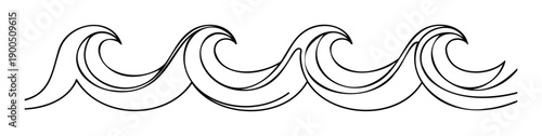 Stylized ocean wave graphic with continuous flowing lines perfect for creating dynamic borders, decorative accents, or abstract aquatic motifs for various design projects and publications.