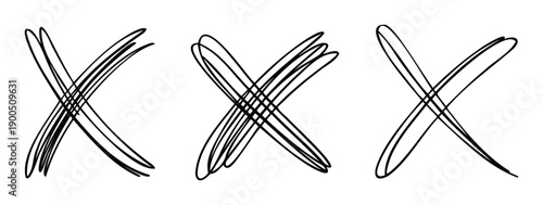 Roughly drawn multiple stroke X marks conveying cancellation deletion or incorrect status perfect for informational graphics educational content and visual alerts