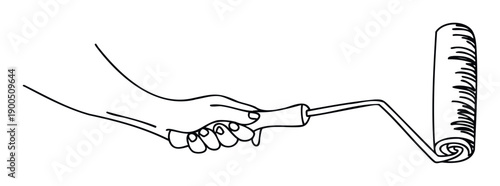 Outline drawing of a human hand firmly holding a paint roller, symbolizing home renovation projects and professional decorating services for various applications.