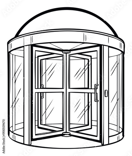 Modern revolving door design for contemporary building entrances, ideal for architectural presentations, security system concepts, and commercial property advertisements.