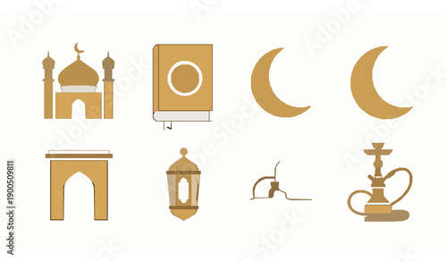 Minimal Gold Islamic Oriental Icon Vector Set
