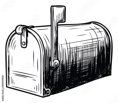 Hand drawn sketch style American mailbox graphic ideal for vintage postal service themed projects and communication related advertisements