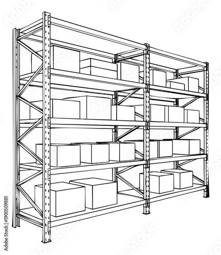 Durable metal storage racking unit fully stocked with various sized blank boxes ready for efficient warehouse organization and logistics operations in industrial and commercial settings.