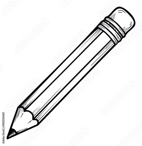 Simple graphic outline of a classic wooden pencil with an eraser top and sharp tip, perfect for educational materials, school supplies, or creative drawing project visuals.