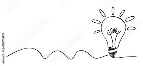 Continuous single line drawing of a glowing light bulb symbolizing innovation and bright ideas perfect for business concepts and educational technology presentations