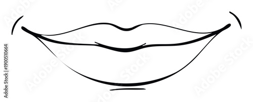 Simple black outline drawing of human lips forming a gentle smile, ideal for conveying expressions, emotions, or for graphic design projects