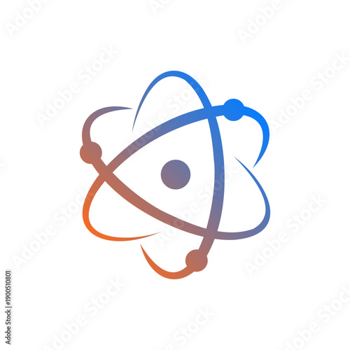A modern atomic symbol with orbiting paths and gradient colors, representing innovation, science, quantum technology, research, and intelligent systems in a clean, future-focused style.