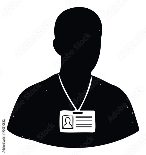 Professional silhouette wearing an identification badge representing staff or event participant for business and security concepts and corporate identity