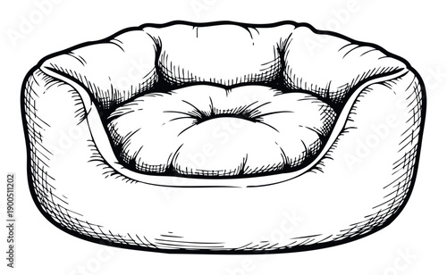 Cozy pet bed sketch style drawing perfect for pet supply catalogs veterinary clinic promotions and animal care resource materials