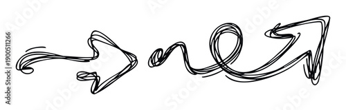 Energetic hand drawn scribble arrows pointing right and up, providing clear visual guidance for presentations, educational materials, or interactive graphic user interfaces