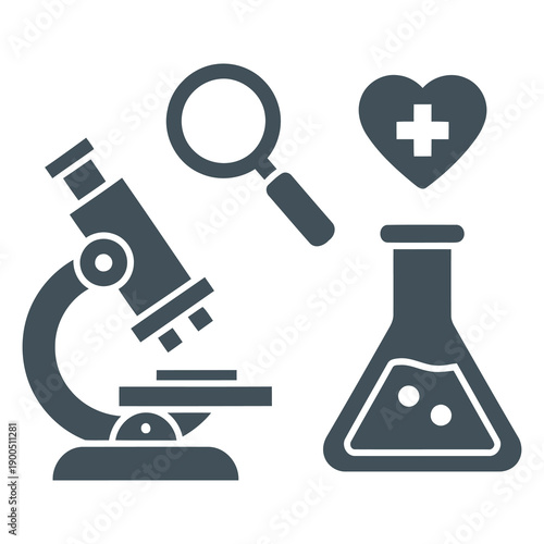 Microscope and Laboratory Equipment Icons.