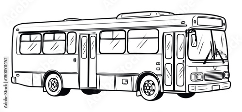 Detailed line drawing of a public transit bus showcasing its side profile ideal for educational resources childrens coloring books and urban transportation themed applications