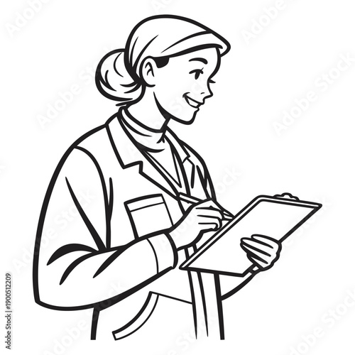 Business Professional Holding Clipboard Line Art