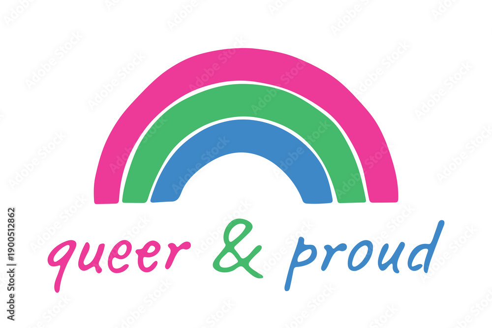 Fototapeta premium Colorful rainbow shape Polysexual pride flag Happy pride day LGBTQIA community Pride Month Vector hand drawn doodle for posters, stickers, logo, cards