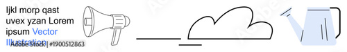 Communication, growth, environmental care, marketing, minimalism, conceptual design. Loudspeaker, cloud and watering can in simple lines. Communication and growth ed in minimalistic symbols