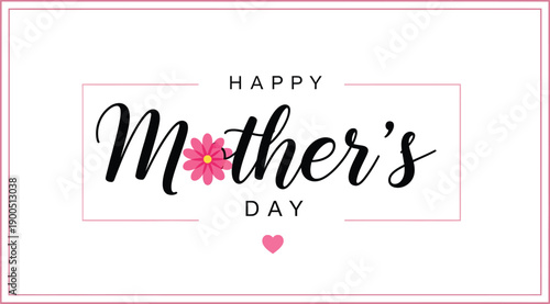 Happy Mother's Day greeting card design with elegant script font and pink flower graphic on a clean white background