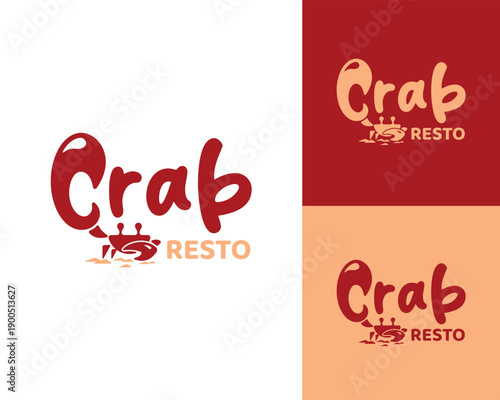 Crab Resto Logo Template - Modern Seafood Restaurant Mascot with Creative Claw Icon