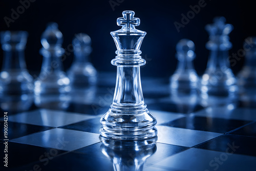 Transparent glass chess king piece standing out