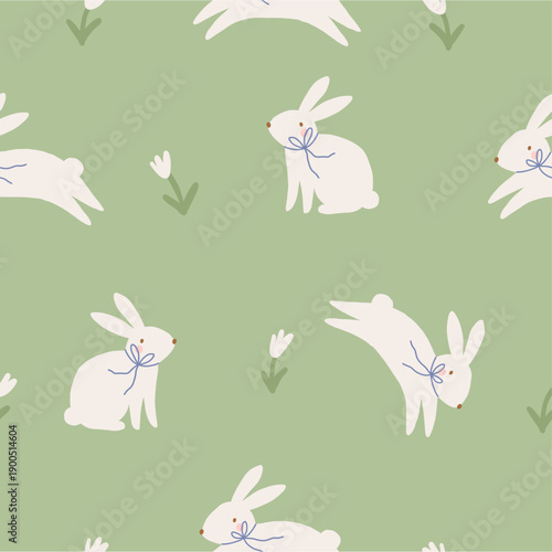 Wallpaper Mural Spring cartoon seamless pattern with cute bunny. Happy Easter print in flat style and pastel colors Torontodigital.ca