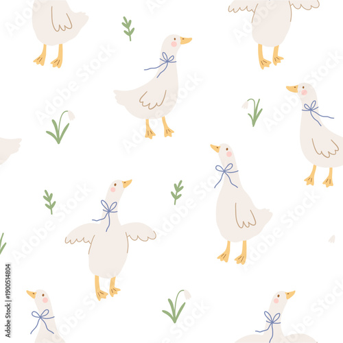 Wallpaper Mural Spring cartoon seamless pattern with cute bunny. Happy Easter print in flat style and pastel colors Torontodigital.ca