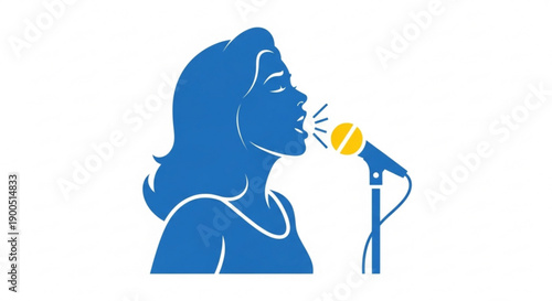 Woman singing into microphone blue silhouette music performance vocalist karaoke stage presence entertainment artistic expression live music