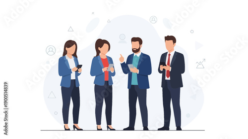 Diverse business team using mobile phones and tablets, modern communication concept