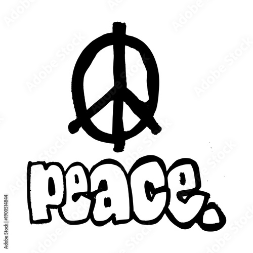 Peace sign graffiti with "PEACE" text. Hand drawn urban street art style symbol for harmony branding, protest posters, and trendy streetwear graphic design.