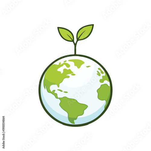 Wildflower growing from Earth globe as a symbol of nature, Eco Earth Globe with Flower Growth – Sustainable Environment Flat Vector Illustration, 
growth and environmental care. Flat vector