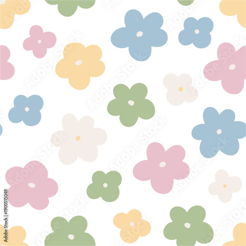 Wallpaper Mural Spring cartoon seamless pattern with cute bunny. Happy Easter print in flat style and pastel colors Torontodigital.ca